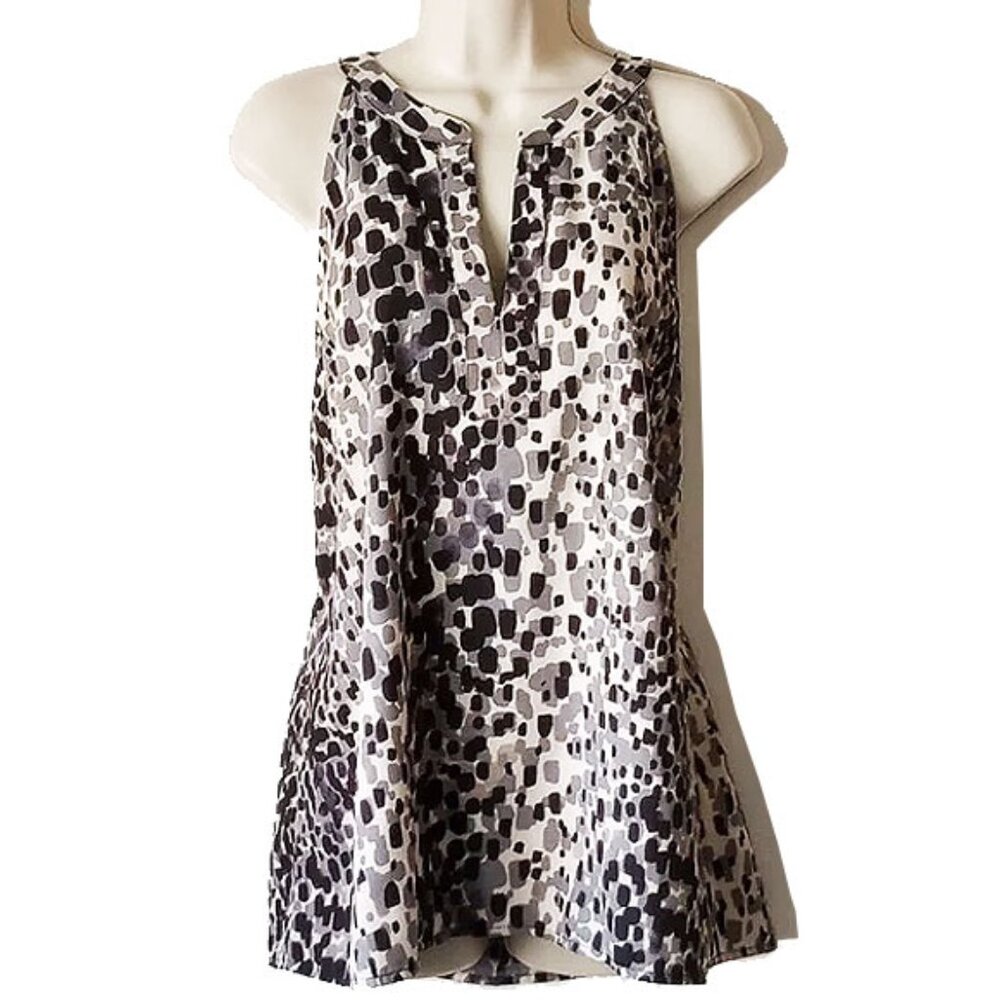 Banana Republic Sleeveless Blouse XL Camo Animal Black Ivory Gray Spots